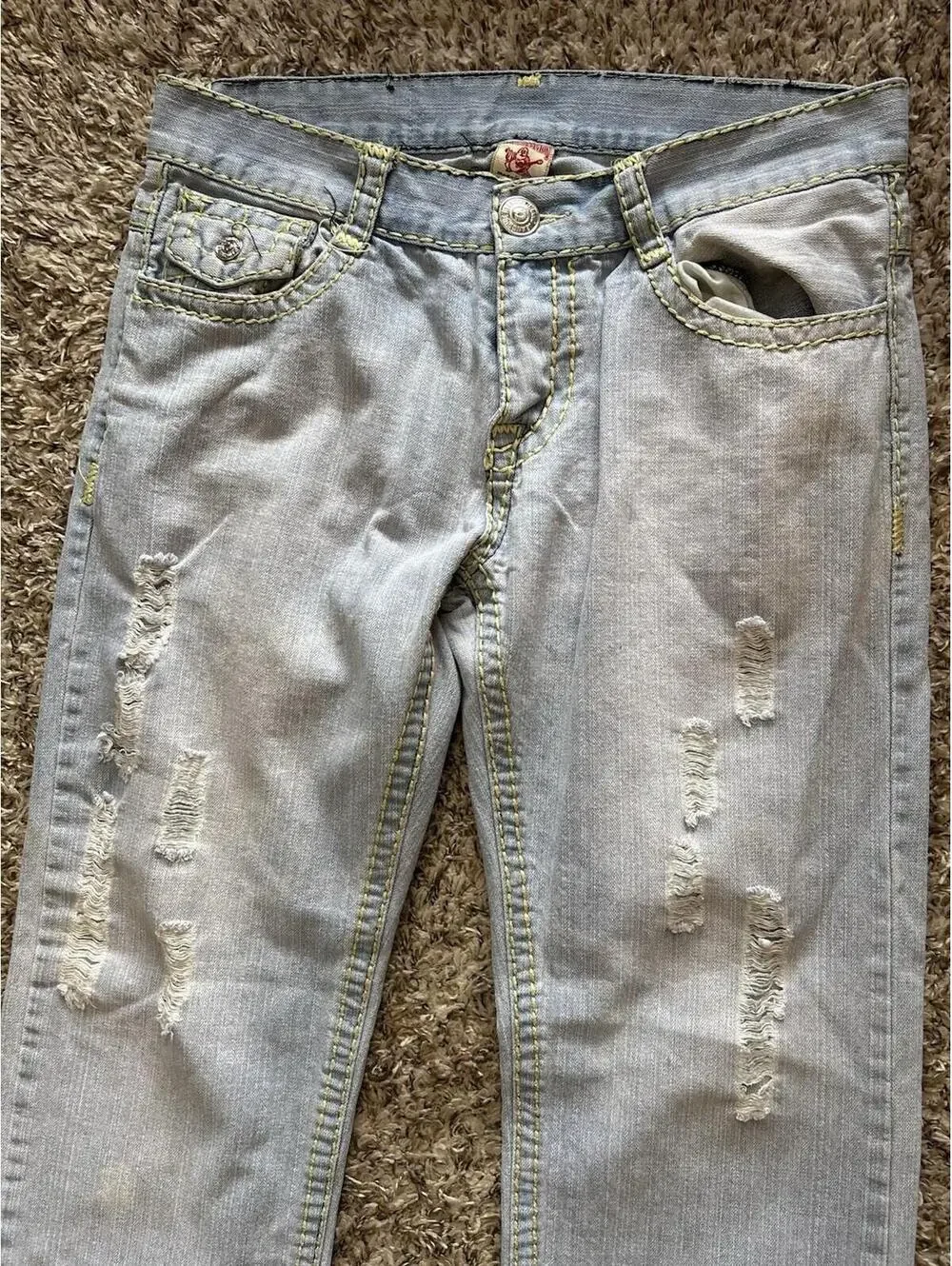 True Religion Billy Super T Denim Jeans Men’s Light Wash Distressed Size 34x30